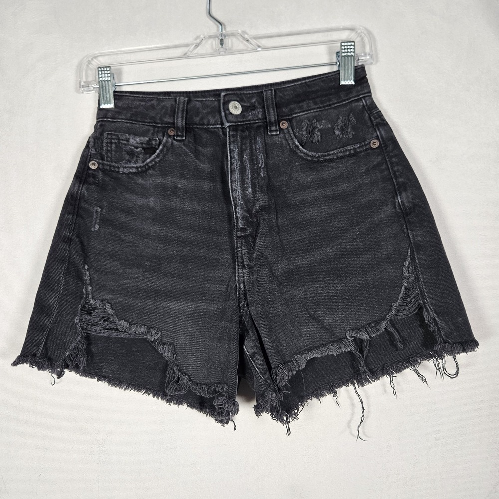 American Eagle Shorts Women 0 Comfort Stretch Waistband Black Denim 4" High Rise